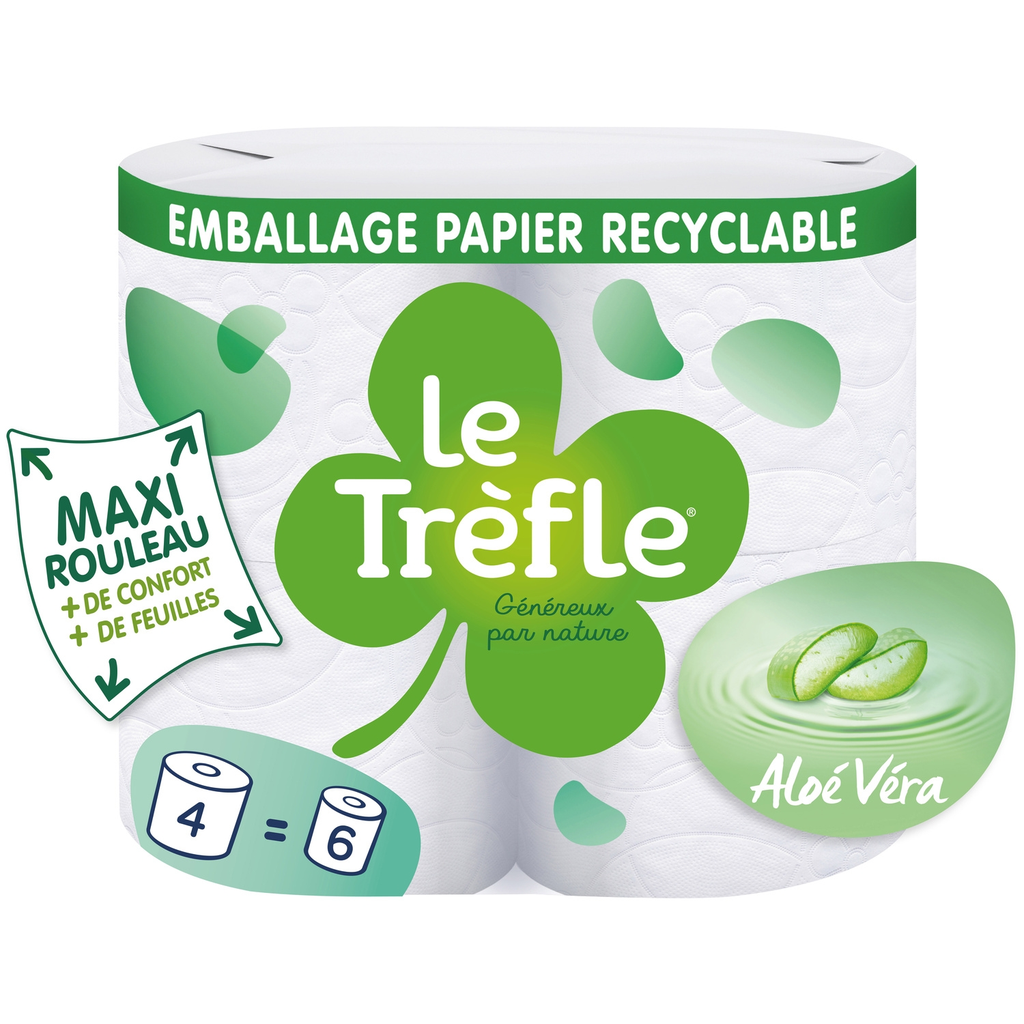 LE TREFLE White toilet paper maxi compact roll aloe vera 5 ply 4 rolls