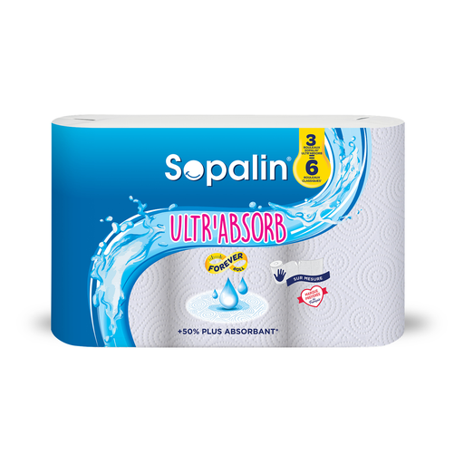 [8004260299930] SOPALIN Papel de cocina blanco media hoja ultra absorbente 3 rollos