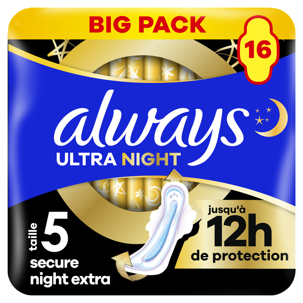 ALWAYS Compresas con Alas Noche Talla 5 Ultra Secure Night Extra x16