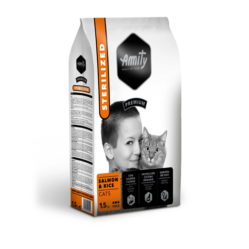 [8436538949092] AMITY Croquettes Pour Chat Adulte Stérilisé Saumon Riz 1,5 kg