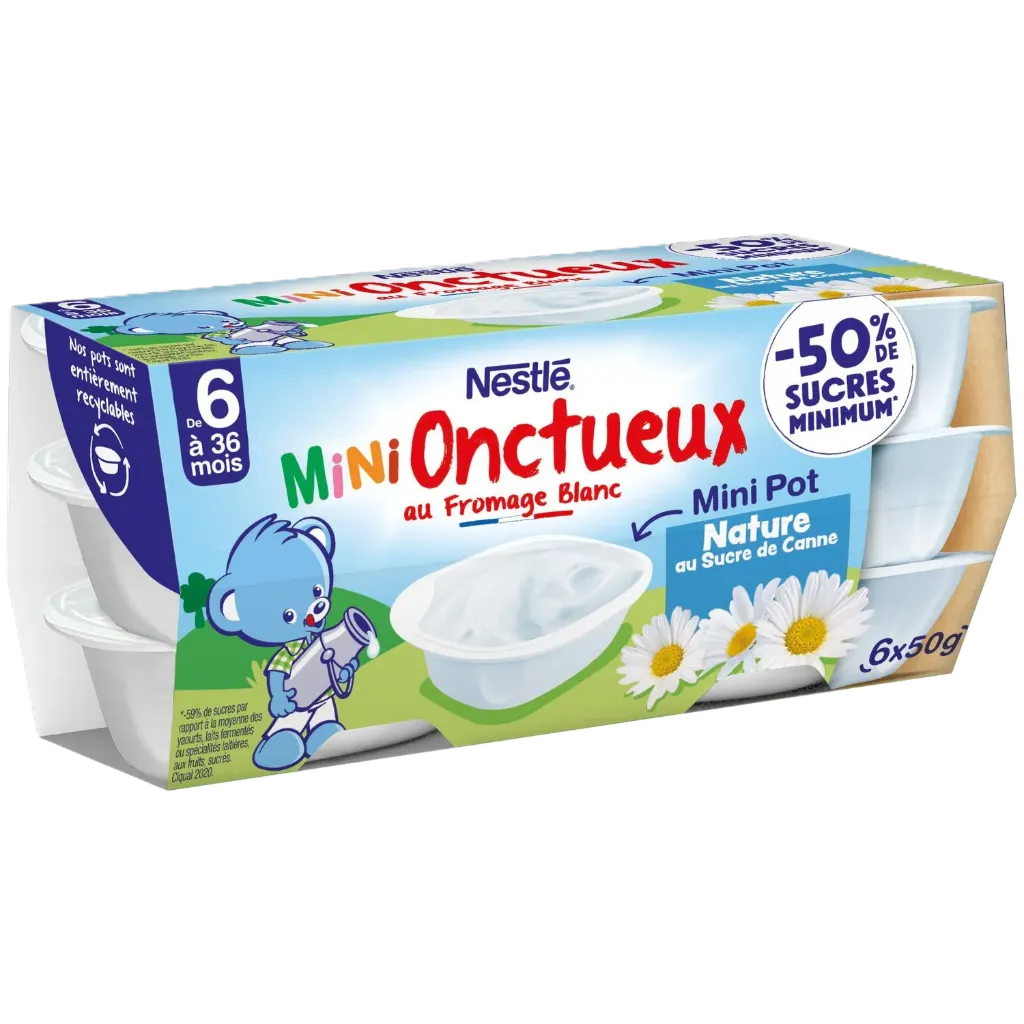 Nestle P'Tit Onctueux Pot Dessert Lacté Au Fromage Blanc Nature Sucre De Canne Dès 6 Mois 6X50G