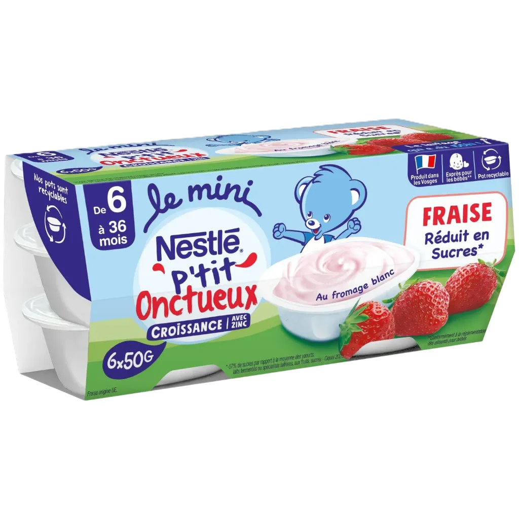 Nestle Dessert Lacté Bébé Dès 6 Mois Fraise Croissance P'Tit Onctueux 6 Pots De 50G