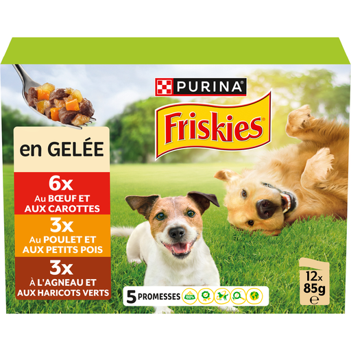 [8445290753670] FRISKIES Refeições em gelatina frango vaca cordeiro e legumes para cão adulto 12 x 85 g