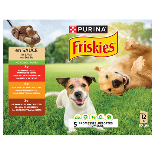 [8445290753847] FRISKIES Comida húmida em molho para cão adulto com carnes e legumes 12 saquetas de 85 g