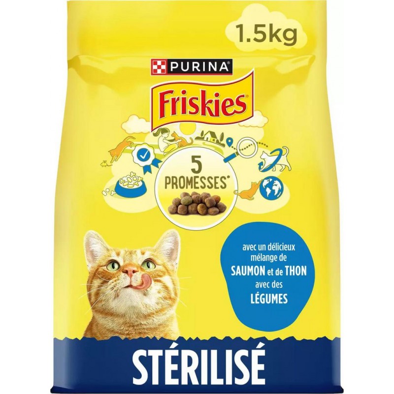 Friskies Croquettes Pour Chat Adulte Stérilisé Saumon Thon Légume 1,5Kg
