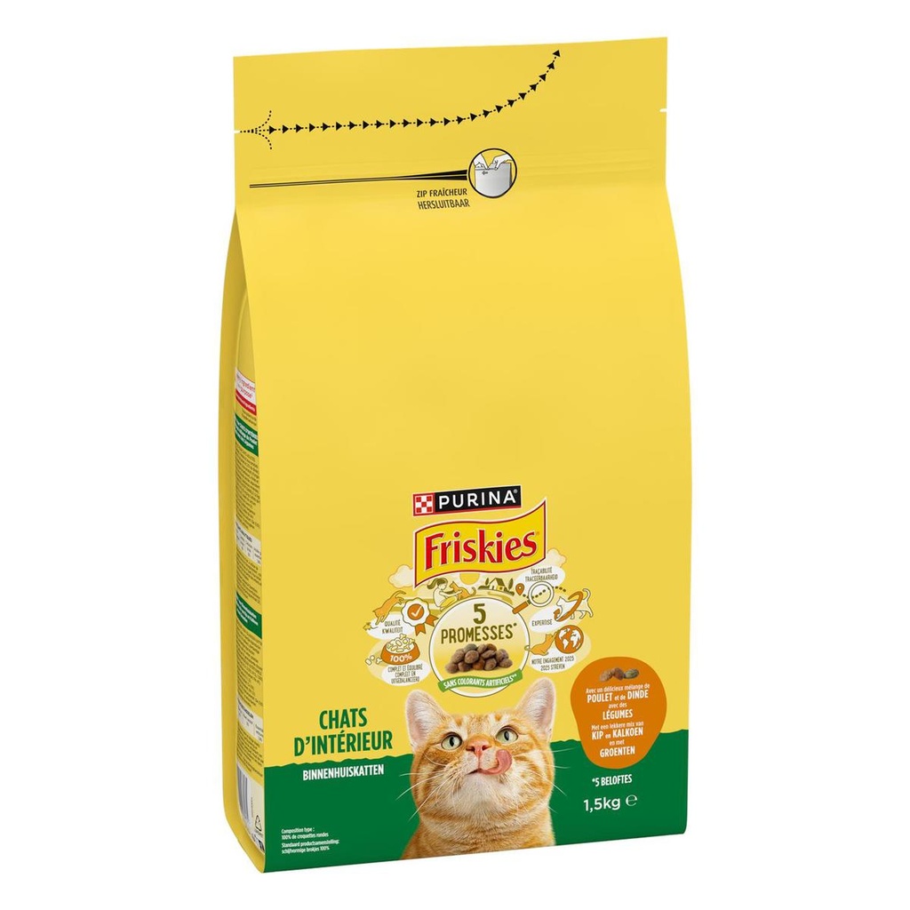 Friskies Croquettes Pour Chat Adulte Chat D'Intérieur Poulet Légume 1,5Kg