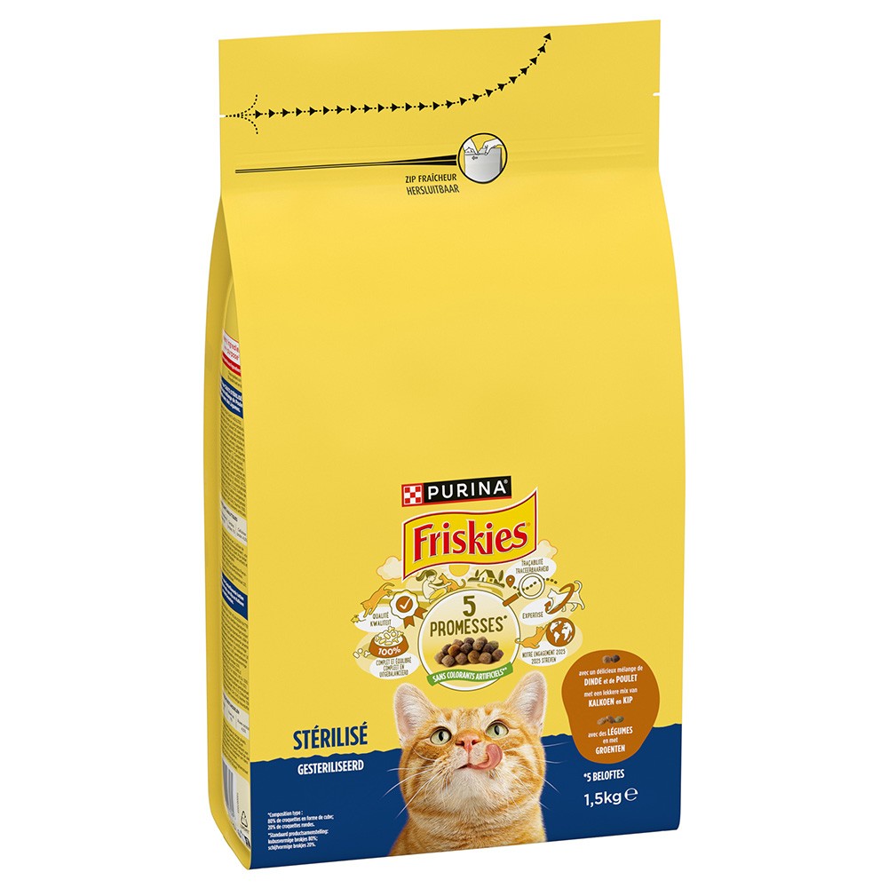 Friskies Croquettes Pour Chat Adulte Stérilisé Dinde Poulet Légume 1,5Kg
