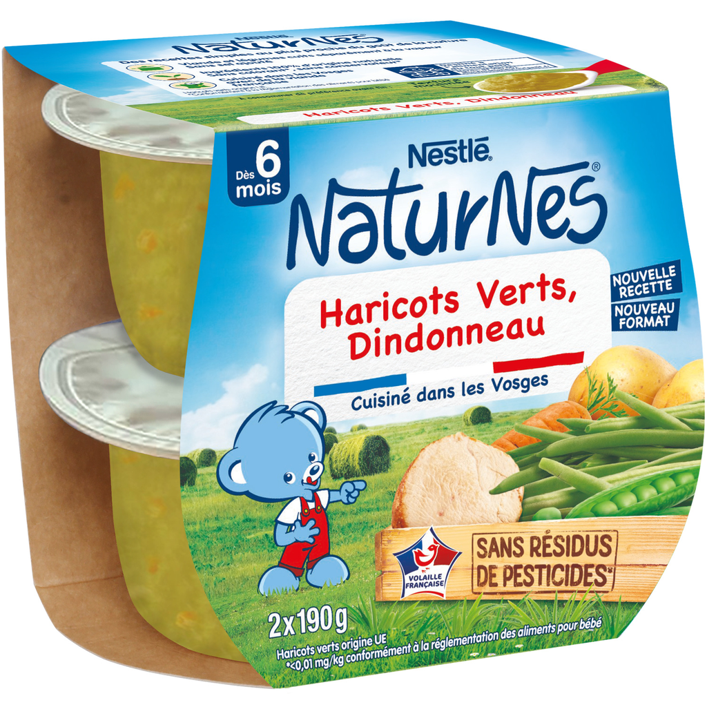 NATURNES NESTLE Plato para bebé Judías verdes Pavo 2 tarros de 190 g