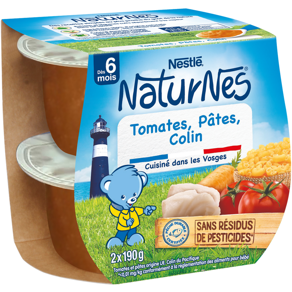 NATURNES Plato bebé Tomate Pasta Abadejo 2x190g