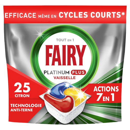 [8700216253819] FAIRY Capsules Lave-vaisselle Anti-Terne Citron Platinum Plus le sachet de 25 capsules