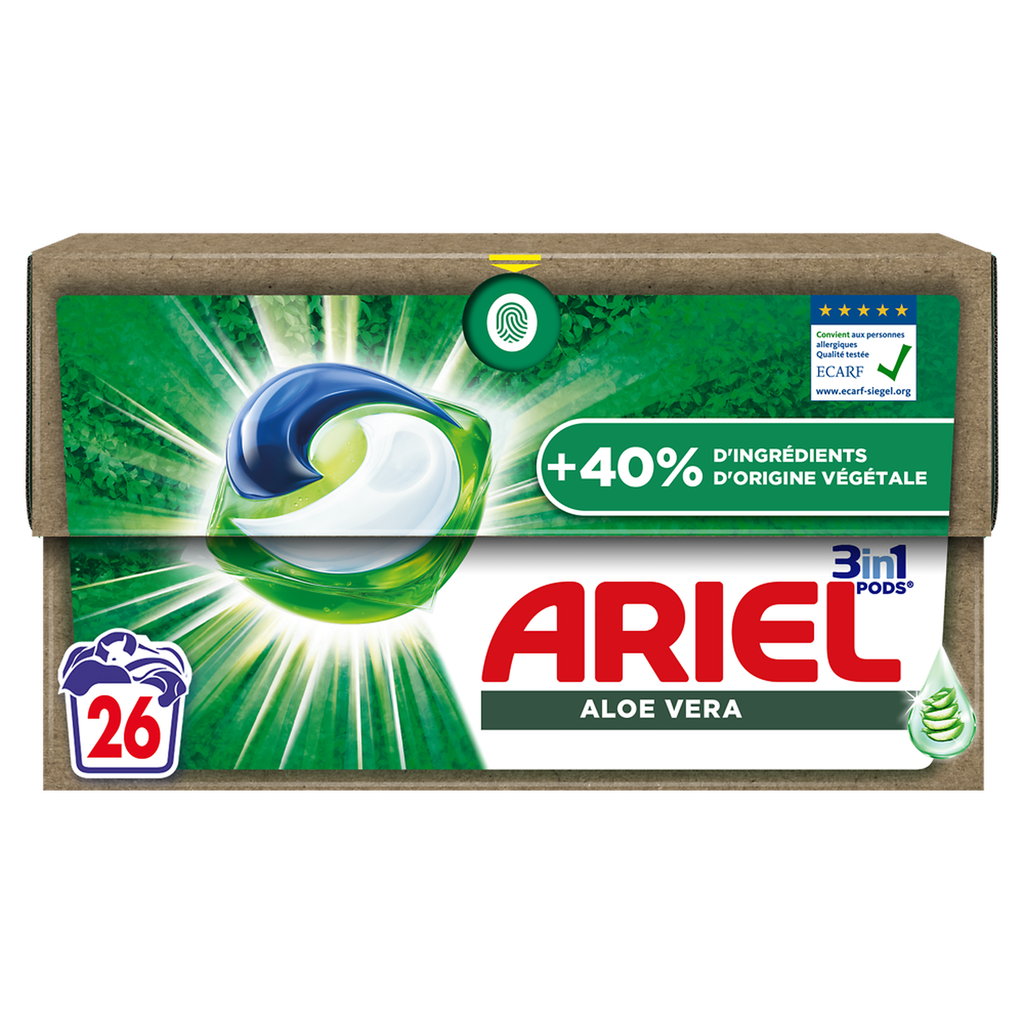 ARIEL Pods Lessive capsules 3 en 1 Aloe vera 26 lavages 26 capsules