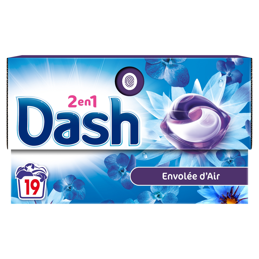 DASH Pods Lessive capsules 2 en 1 Envolée d'air 19 capsules