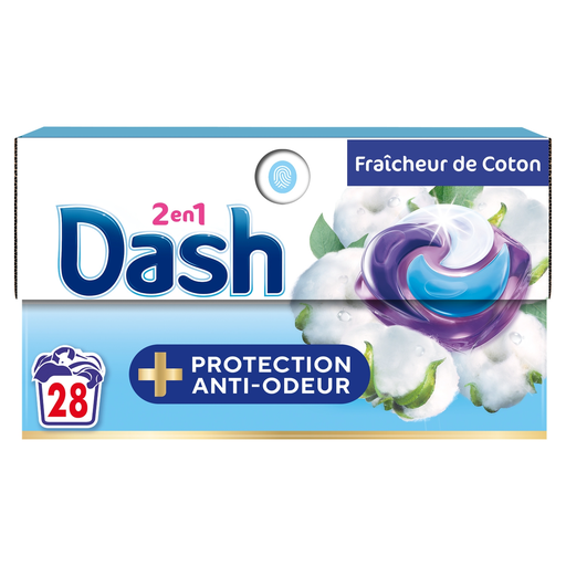 [8700216319096] DASH Pods Lessive capsules 2 en 1 Protection anti-odeur Fraîcheur coton 28 lavages 28 capsules