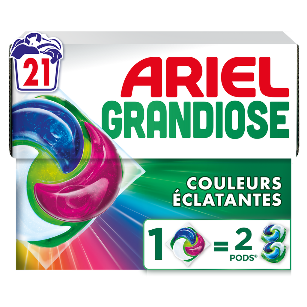 ARIEL Grandiose Pods Lessive capsules couleurs éclatantes la boîte de 21
