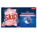 SKIP Lessive capsules 3 en 1 Sensitive Peaux sensibles et bébé, la boîte de 38 capsules