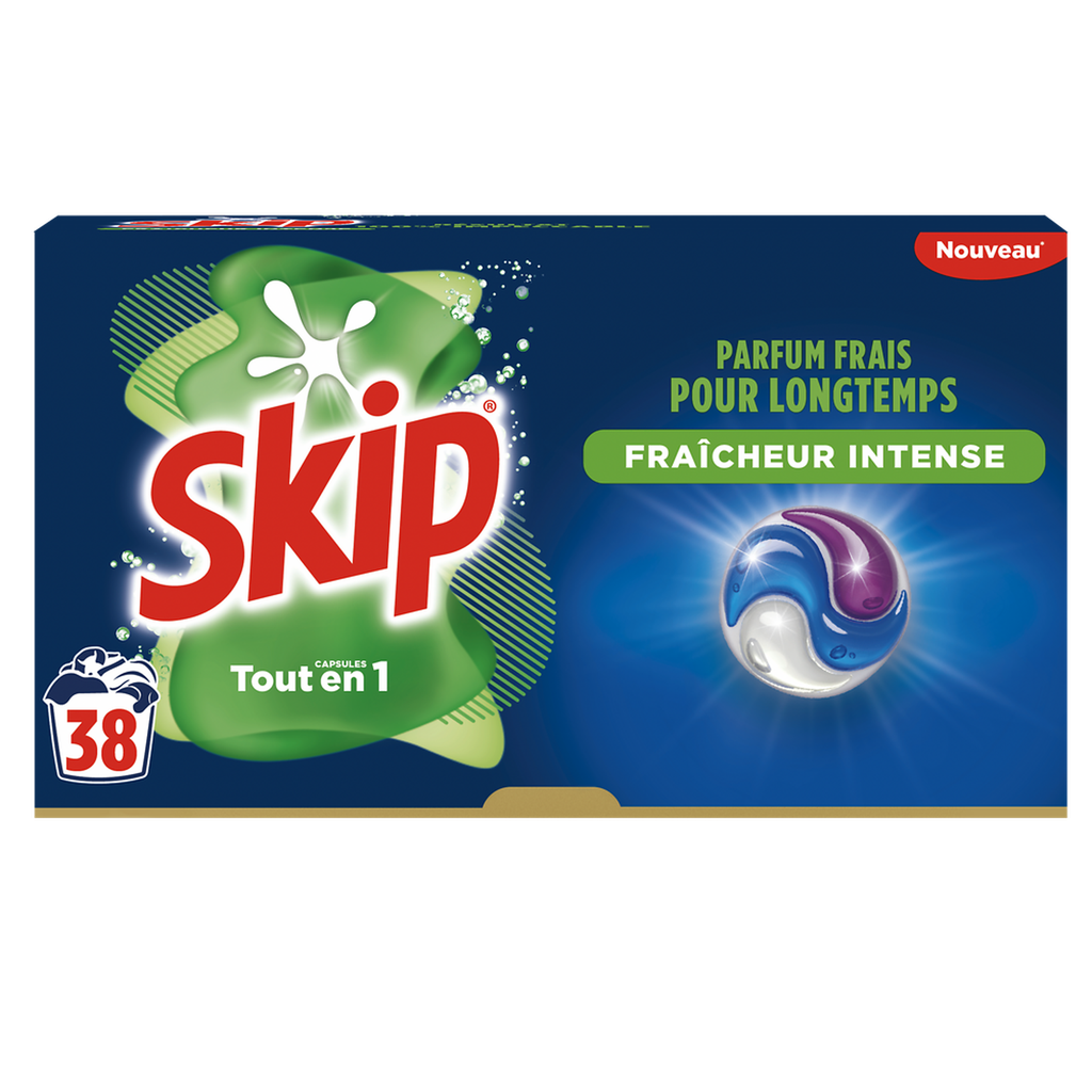 SKIP Cápsulas de detergente 3 en 1 Frescor intenso 38 cápsulas