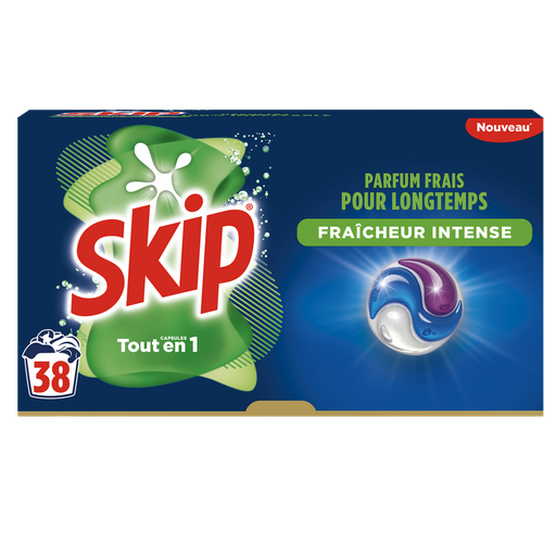 [8720181248221] SKIP Cápsulas de detergente 3 en 1 Frescor intenso 38 cápsulas