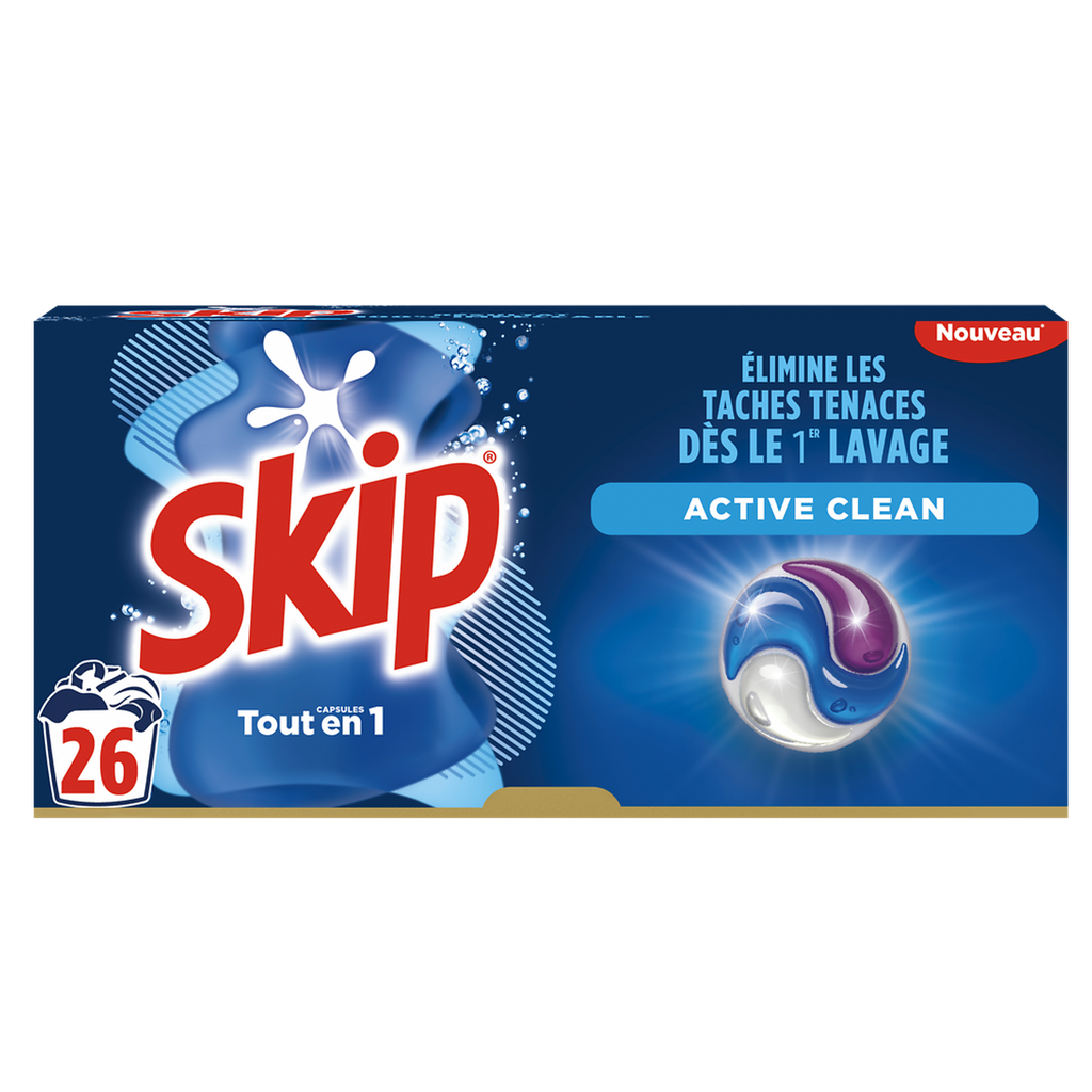 SKIP Detergente cápsulas todo en 1 active clean 26 cápsulas
