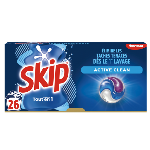 [8720181248245] SKIP Detergente cápsulas todo en 1 active clean 26 cápsulas