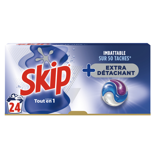 [8720181248283] SKIP Detergente cápsulas Todo en 1 Extra Quitamanchas 24 cápsulas