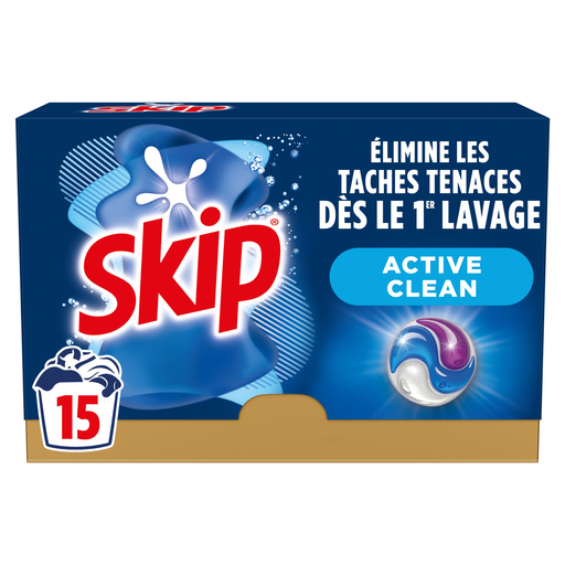 [8720181324499] SKIP Cápsulas de detergente 3 en 1 Active Clean 15 cápsulas