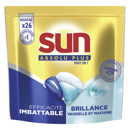 [8720181474989] SUN Capsules lave-vaisselle absolu plus tout-en-1 bicarbonate 26 capsules