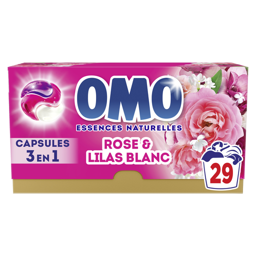 [8720181510250] OMO Detergente en cápsulas 3 en 1 rosa y lila blanco 29 lavados 502 g