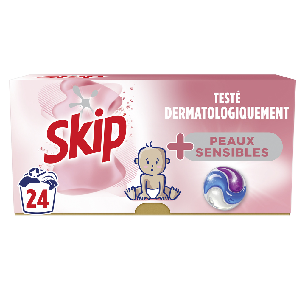 SKIP Cápsulas de detergente todo en 1 pieles sensibles 24 cápsulas