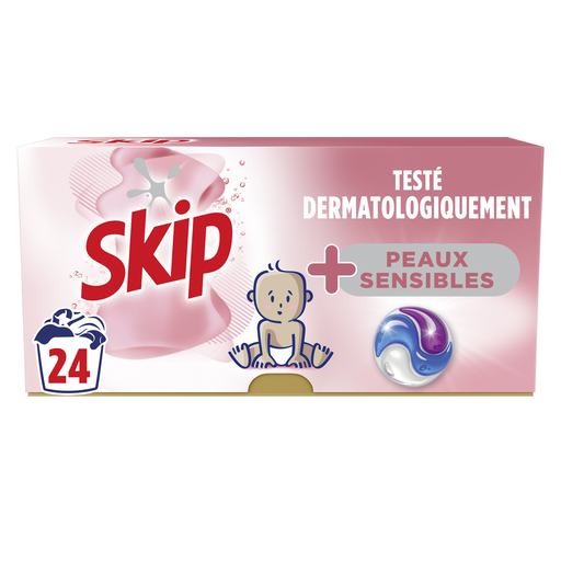 [8720181626531] SKIP Cápsulas de detergente todo en 1 pieles sensibles 24 cápsulas