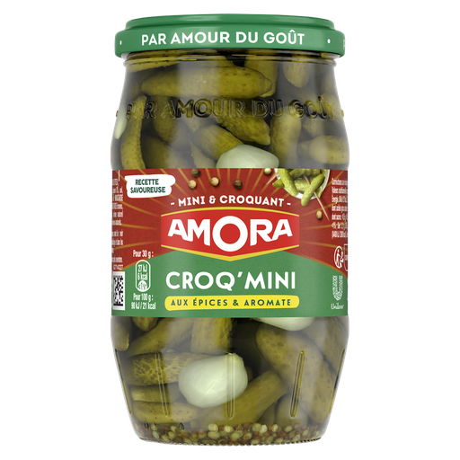 [8720182748744] AMORA Mini Gherkins with Spices and Herbs 205 g
