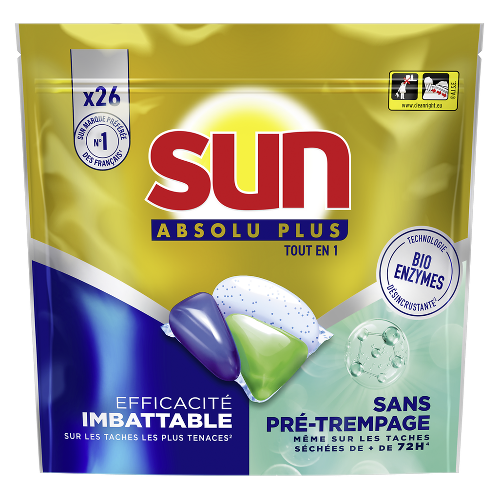 SUN Dishwasher Capsules Absolu Plus All-in-1 Bio-enzymes 26 capsules