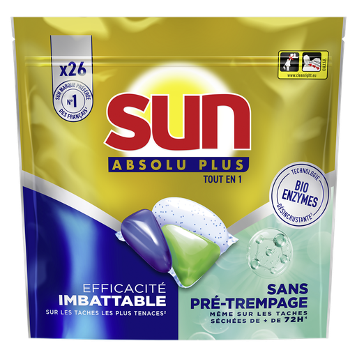 [8720182784285] SUN Dishwasher Capsules Absolu Plus All-in-1 Bio-enzymes 26 capsules