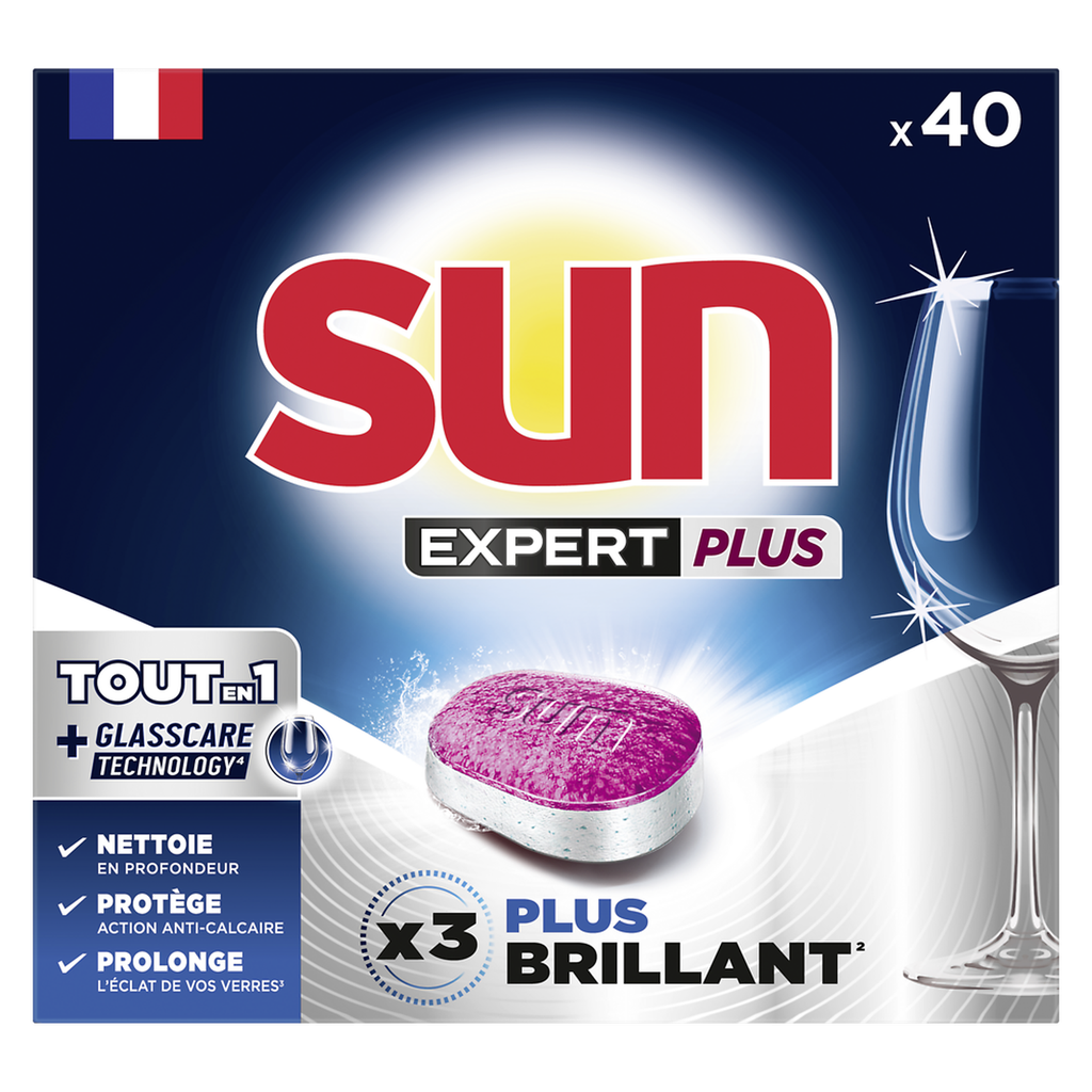SUN Pastilhas máquina lavar loiça tudo em 1 expert plus brilho 40 lavagens