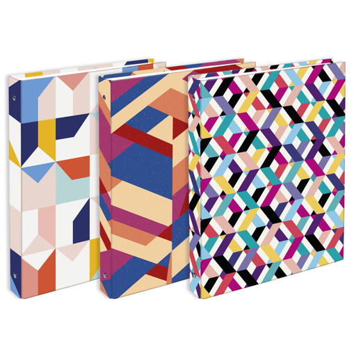 [3037921050170] EXACOMPTA A4 Binder 40mm spine 4 rings laminated card 3 assorted designs