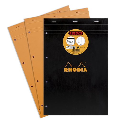 [3037922020196] RHODIA Set of 3 Perforated Pads 210x318 160 Pages 5x5 80g