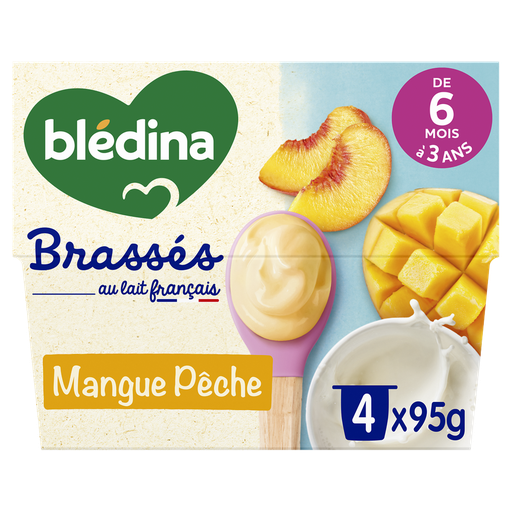 [3041092046955] BLEDINA Sobremesa láctea para bebé manga pêssego 4 x 95 g