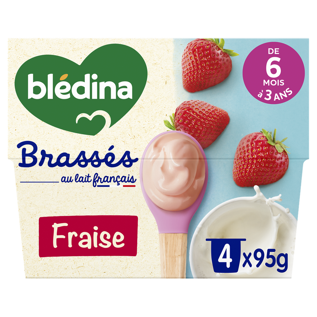 BLEDINA Dessert brassé bébé fraise 4 x 95 g