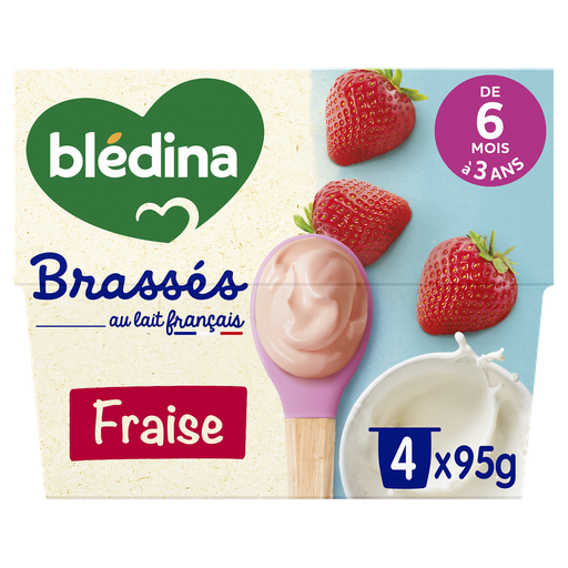[3041092046900] BLEDINA Dessert brassé bébé fraise 4 x 95 g