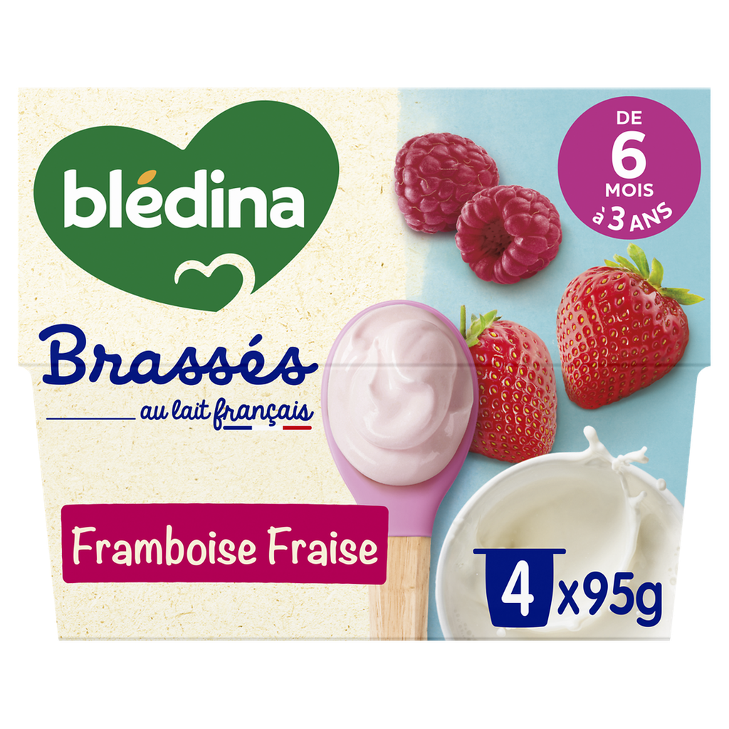BLEDINA Sobremesa Batida Sabor Framboesa Morango 4 x 95 g