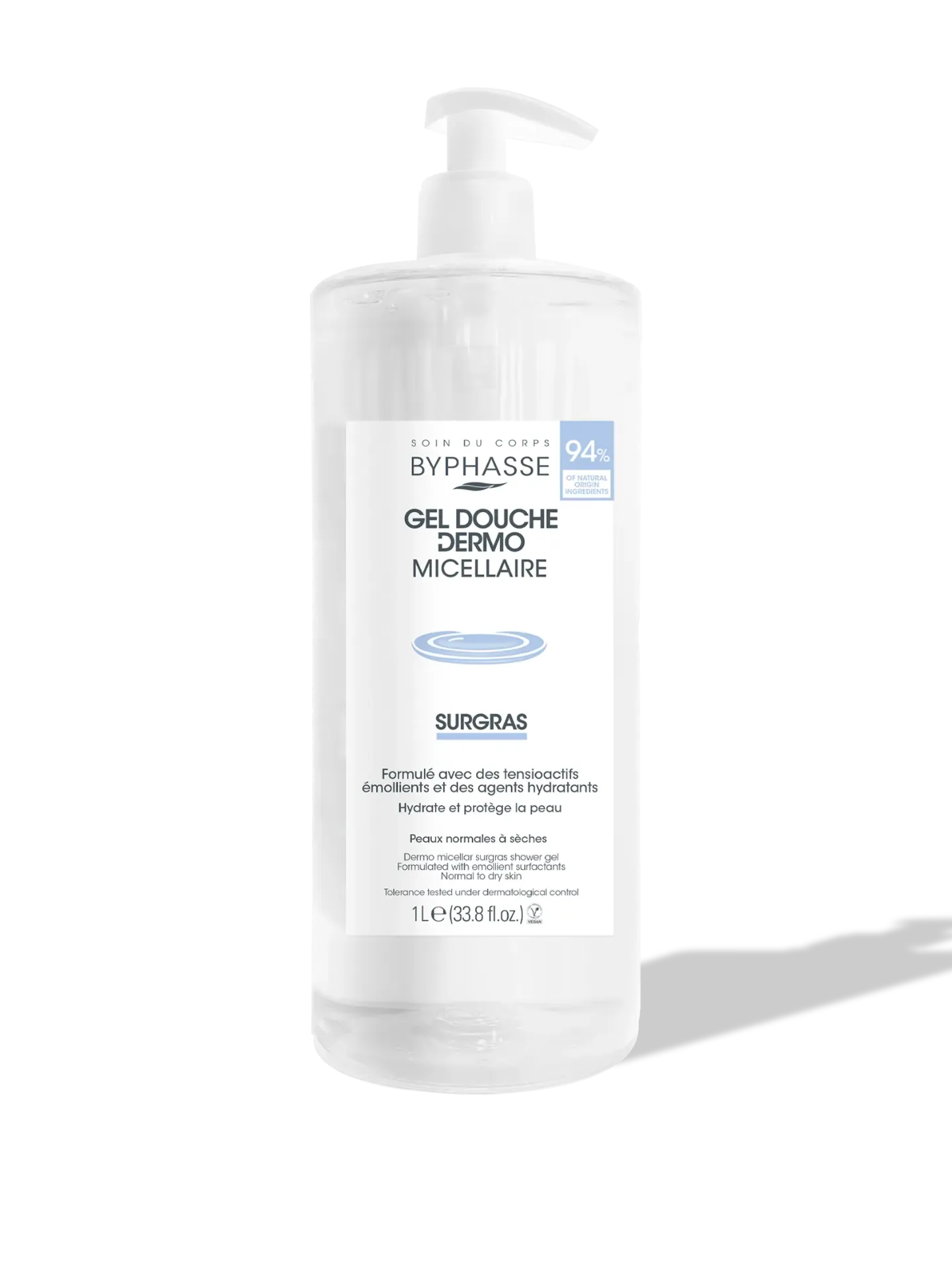 BYPHASSE DERMAL MICELLAR SHOWER GEL FOR NORMAL TO DRY SKIN 1L NEW