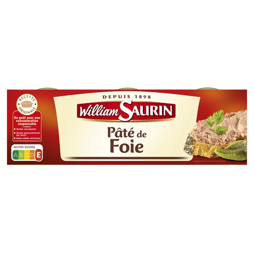 [3038356804123] WILLIAM SAURIN Paté de hígado 3 latas de 78 g
