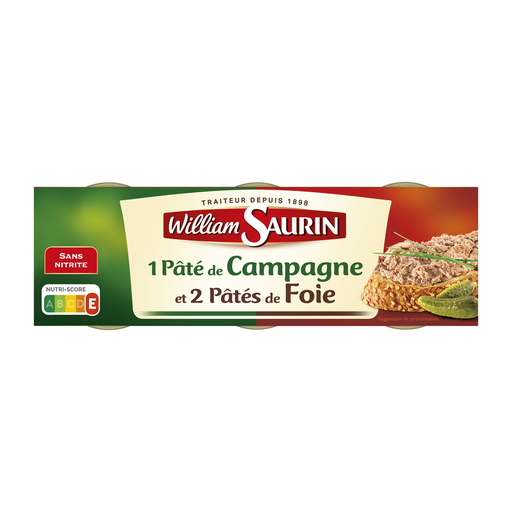 [3038356804147] WILLIAM SAURIN Pâté Combinado de 2 Patés de Hígado y 1 Paté de Campaña 234 g
