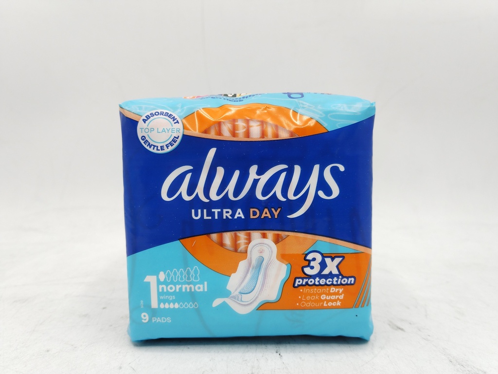 Always Ultra Day Serv. Hyg. 9 Pc. Normal Avec Ailettes (Taille 1 - Abs. 4)