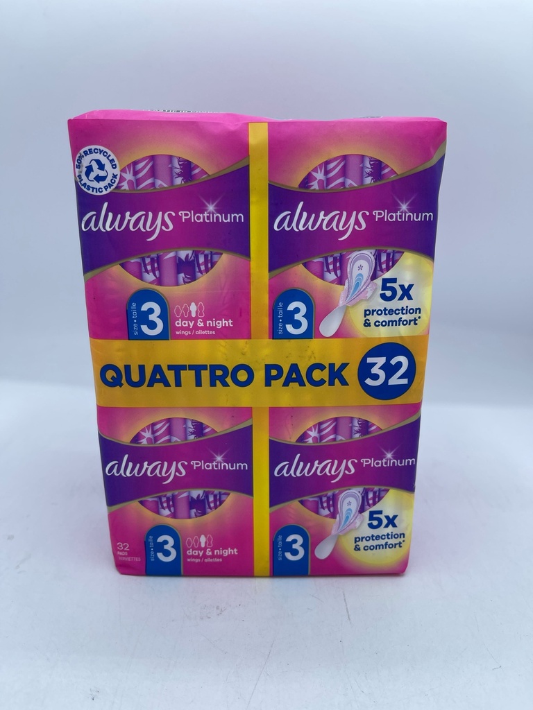 Always Platinum Serv. Hyg. 32 Pc. Days&Night Avec Ailettes (Taille 3)