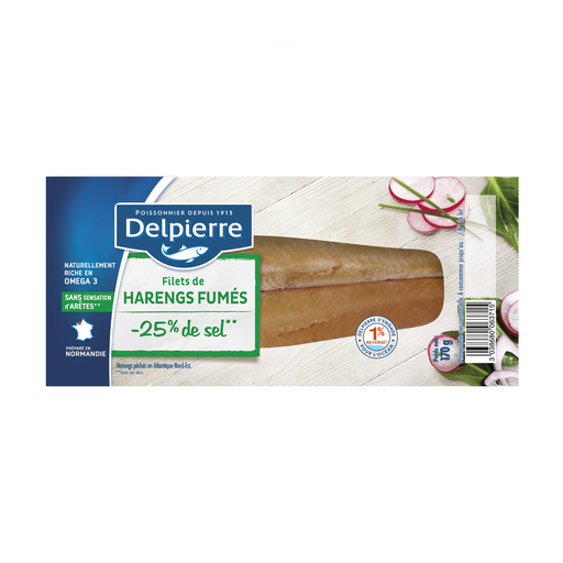 [3038680063715] DELPIERRE Smoked Herring Fillets MSC Boneless Reduced Salt 25% 170 g