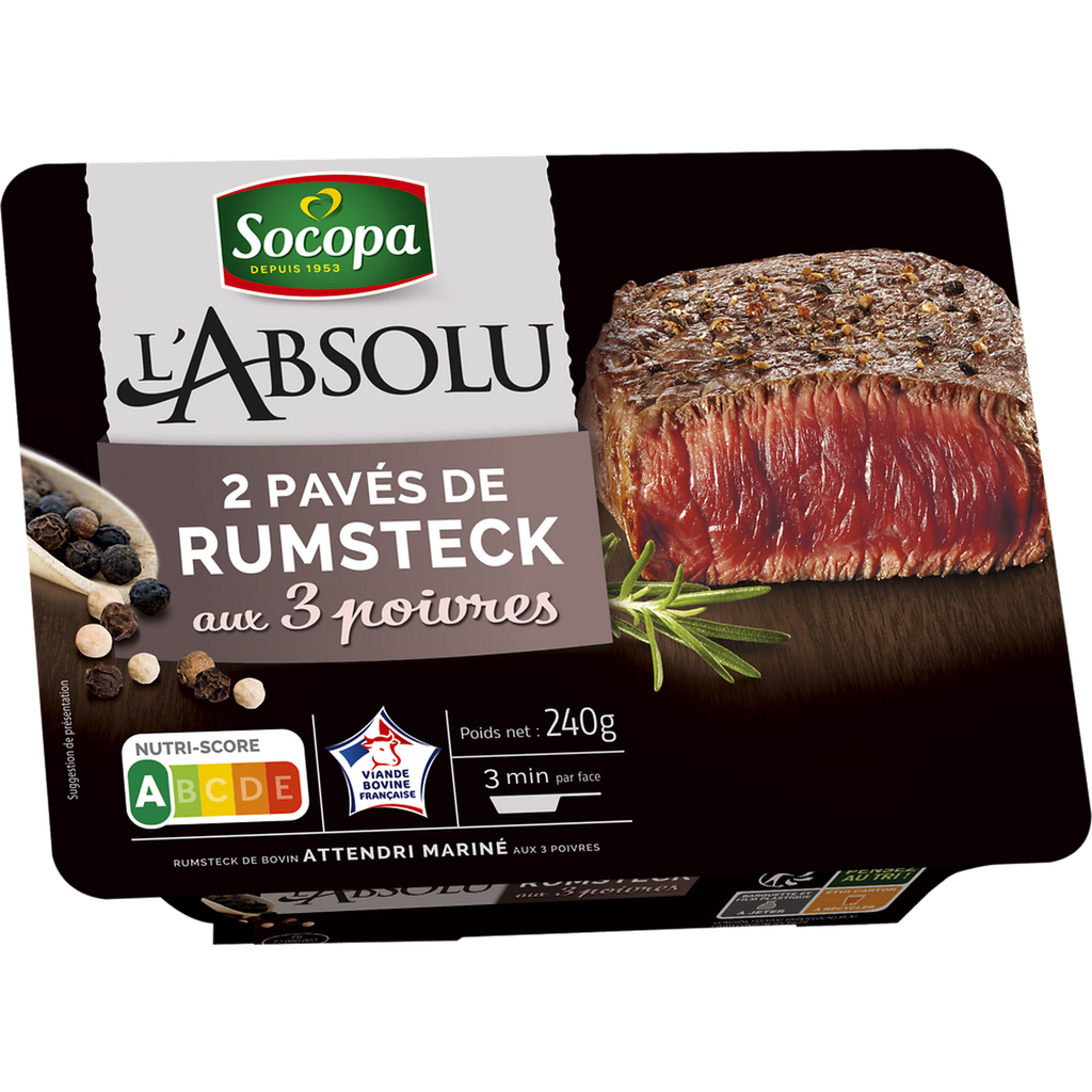 SOCOPA Pavés de bœuf rumstecks aux 3 poivres 240 g