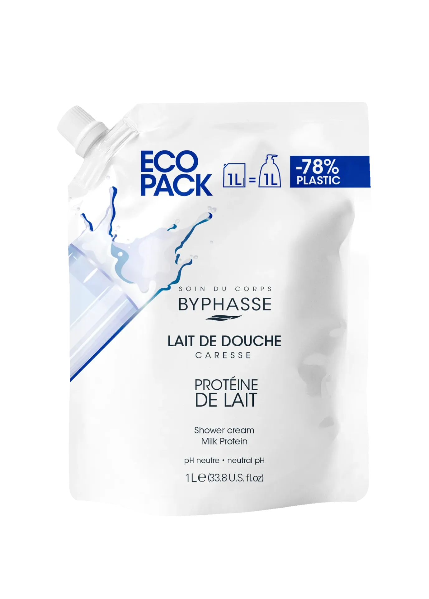 Byphasse Ecopack Caresse Lait De Douche Protéine De Lait 1L