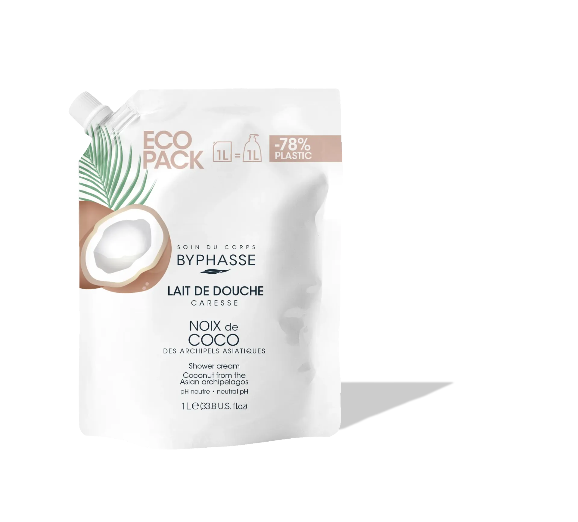 Byphasse Ecopack Caresse Lait De Douche Noix De Coco 1L