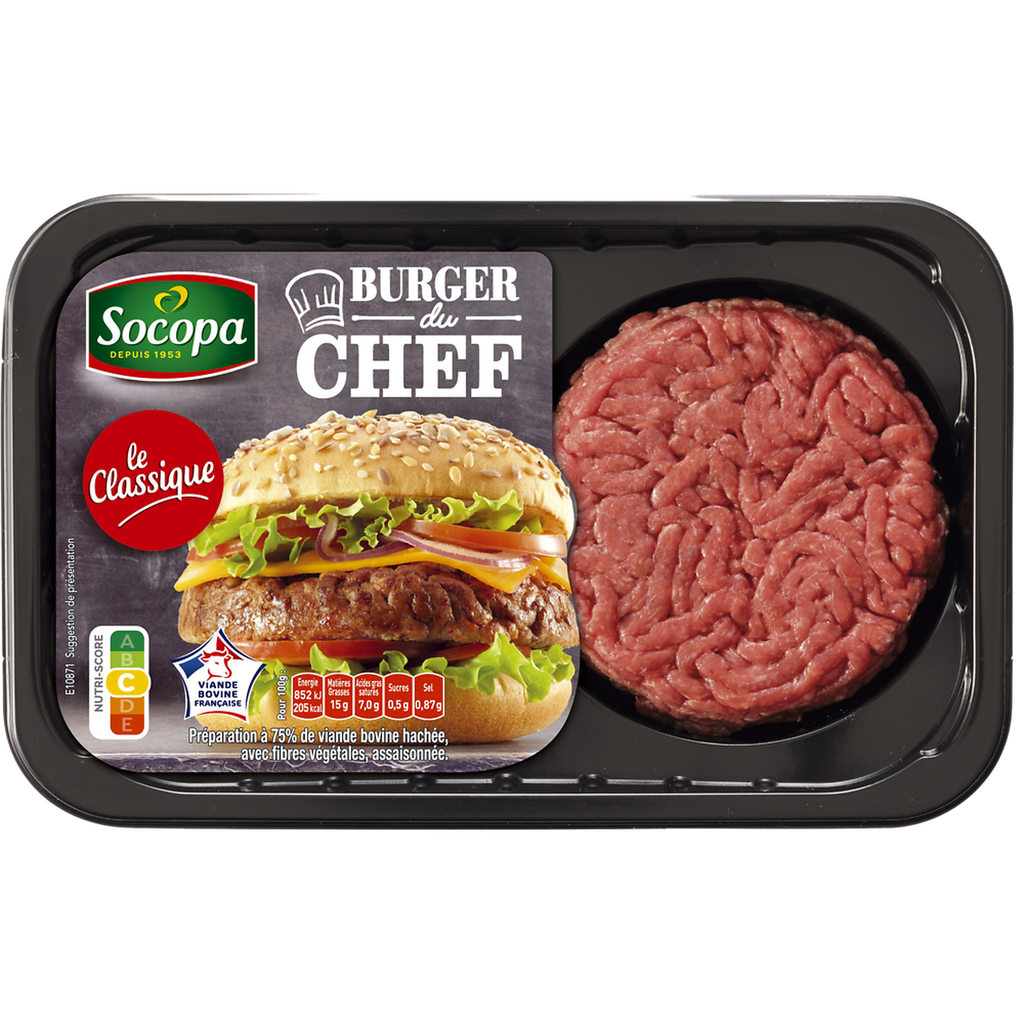 SOCOPA Burger au boeuf 15% MG, 2 pièces 250 g