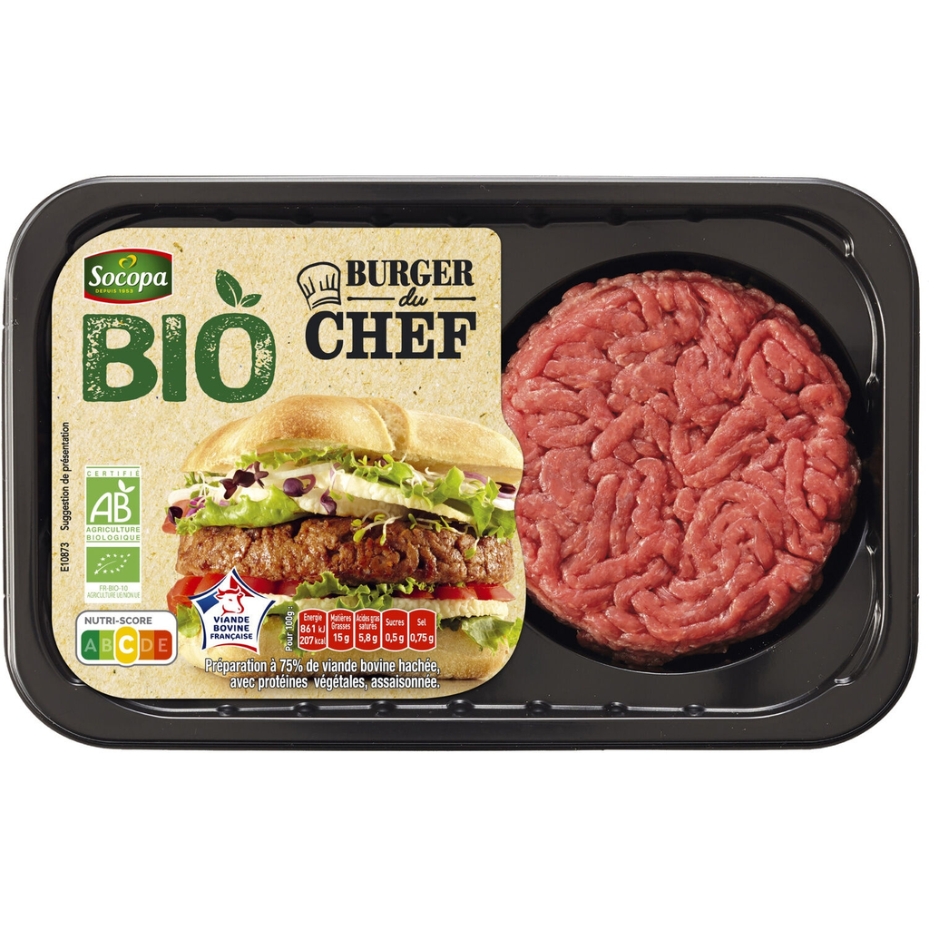 SOCOPA Steaks hachés burger du chef 15% de MG Bio 220 g